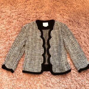 Kate Spade Black and White Tweed Scalloped Blazer